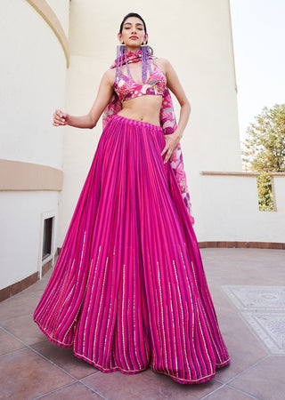 Pink-purple striped lehenga set