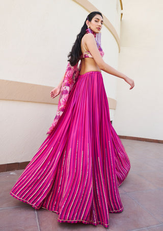 Pink-purple striped lehenga set