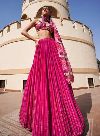 Pink-purple striped lehenga set