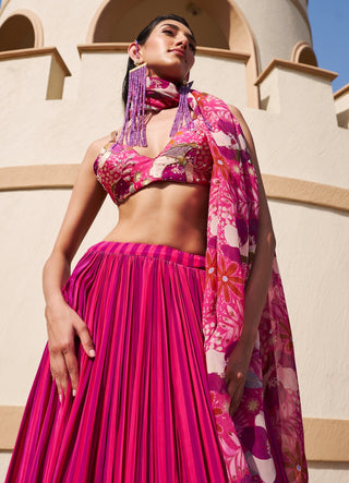 Pink-purple striped lehenga set