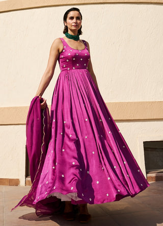 Purple buti anarkali and dupatta