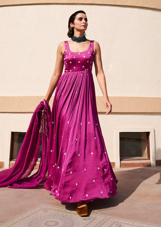 Purple buti anarkali and dupatta