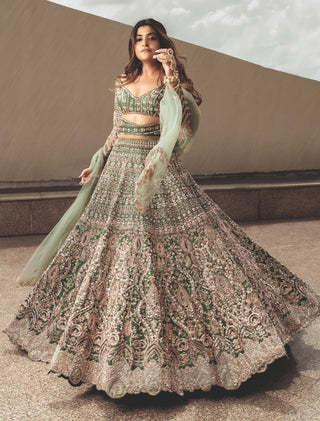 Emerald green bridal lehenga set