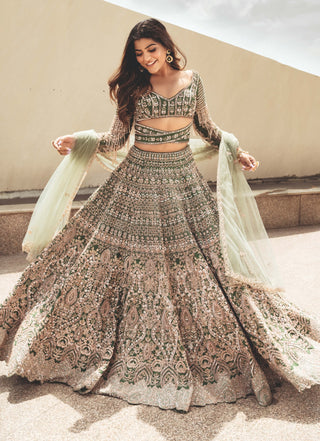 Emerald green bridal lehenga set