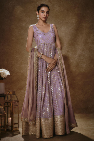 Purple & gold anarkali set