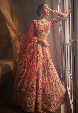 Elnaz red embroidered lehenga set