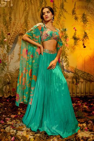 Aqua madhvi cape lehenga set