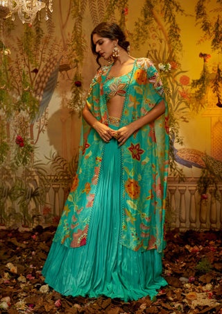 Aqua madhvi cape lehenga set