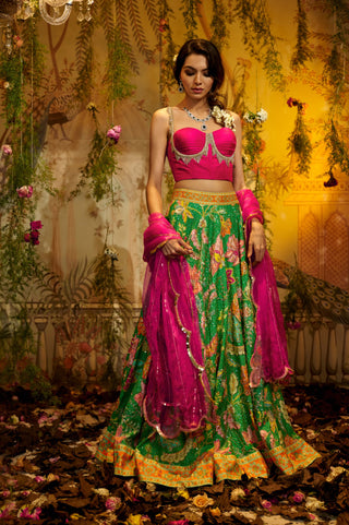 Green gulabo lehenga and corset set