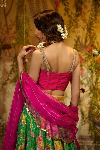 Green gulabo lehenga and corset set