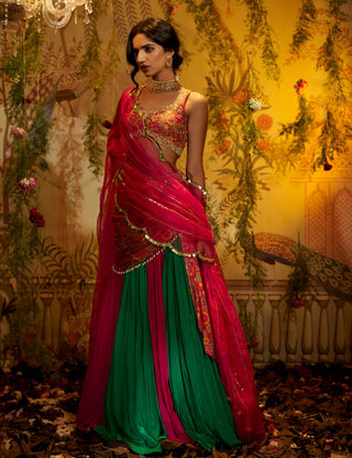 Green draupadi lehenga set