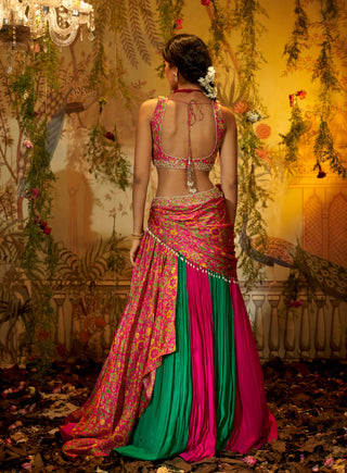 Green draupadi lehenga set