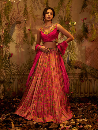 Pink rukhmani lehenga set