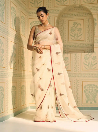 White chavi saree and unstitched blouse