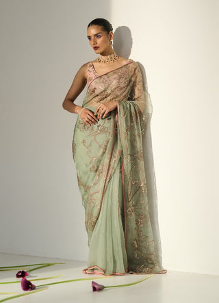 Green mansa saree and blouse piece