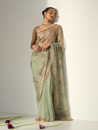 Green mansa saree and blouse piece