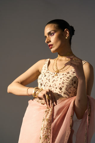 Pink pavit saree and blouse piece