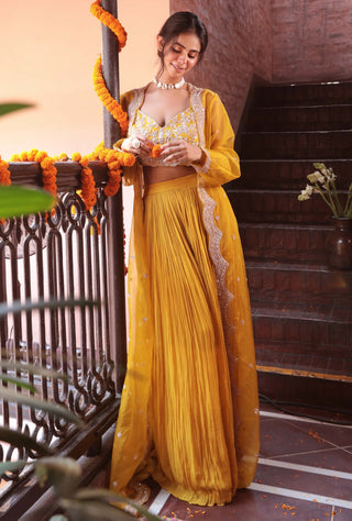 Mustard embroidered lehenga and jacket set