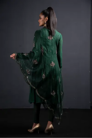 Green anarkali with drape dupatta