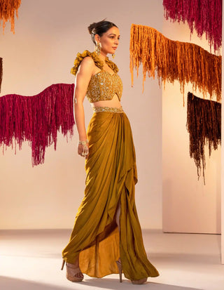 Mehendi green corset and draped skirt