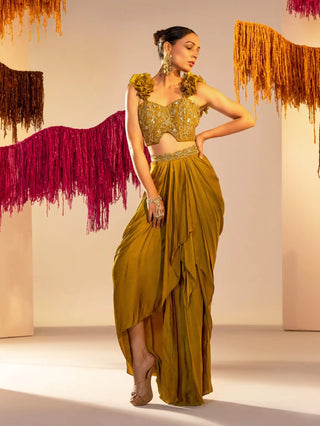 Mehendi green corset and draped skirt