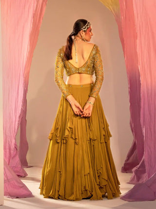 Mehendi green frill lehenga set