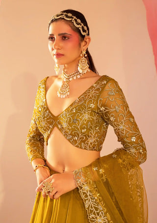 Mehendi green frill lehenga set