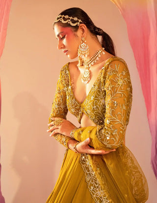 Mehendi green frill lehenga set