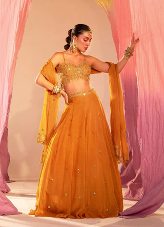 Yellow embroidered lehenga set