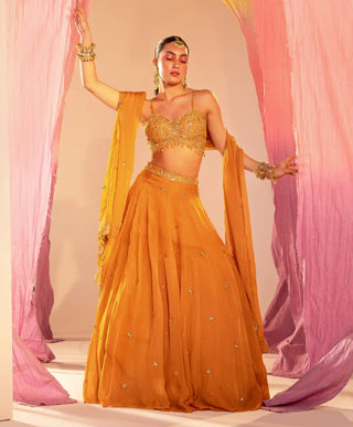 Yellow embroidered lehenga set