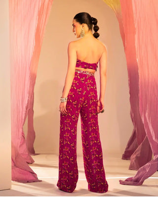 Purple printed cape and straight pant set