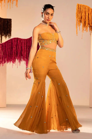 Yellow embroidered corset and gharara