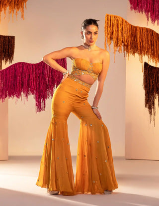 Yellow embroidered corset and gharara