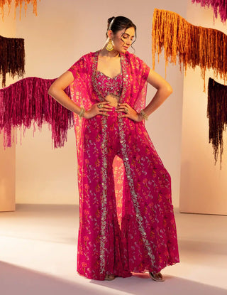 Rani pink printed cape and pant set