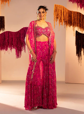 Rani pink printed cape and pant set