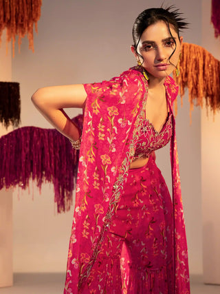 Rani pink printed cape and pant set