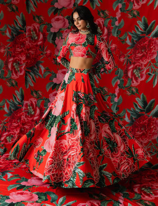 Red floral top and skirt