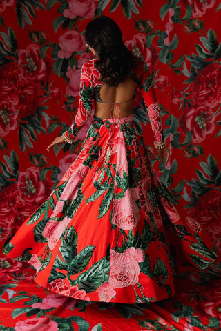 Red floral top and skirt