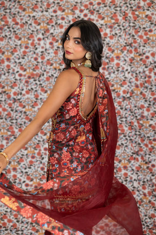 Maroon printed kurta sharara sets