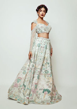 Flamingo embroidered net lehenga set