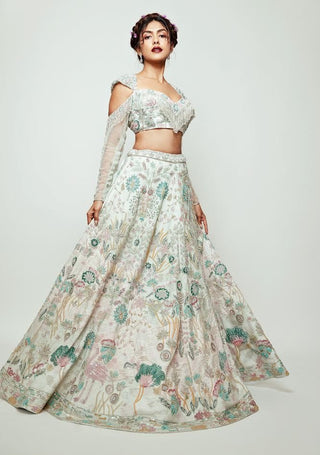 Flamingo embroidered net lehenga set