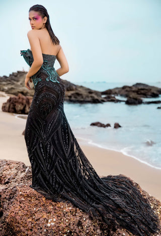 Teal and black mermaid gown