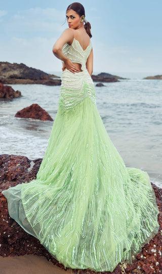 Green mermaid embroidered gown