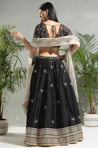 Black mirror embroidered sunset bloom lehenga set