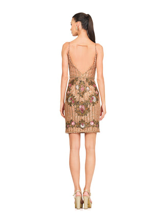 Gold silk embroidered short dress