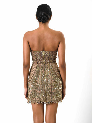 Gold embroidered corset fit dress