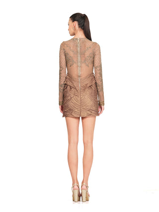 Taupe embroidered short dress