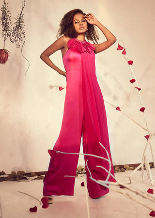 Hibiscus pink halter jumpsuit