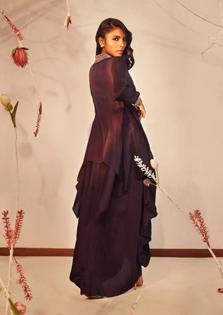 Blackberry wine silk bralette, dhoti skirt and jacket