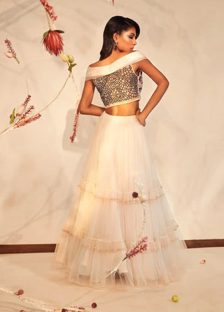 Rose ivory crystal embroidered lehenga set